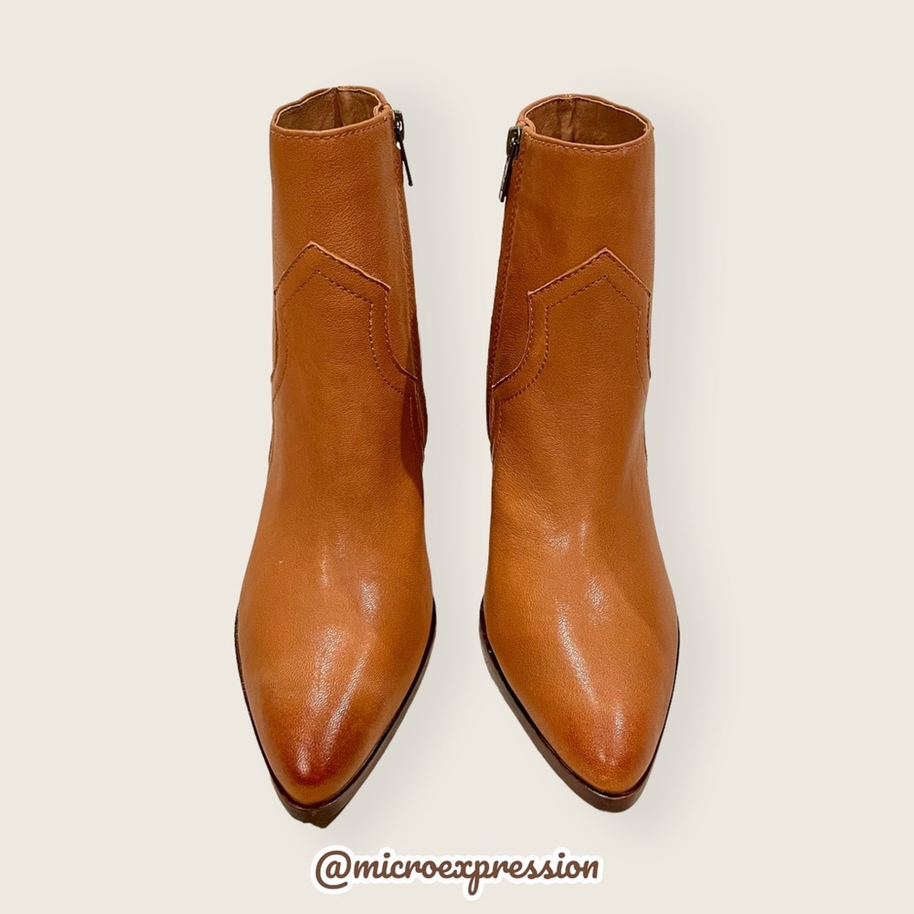 $428 Frye Flynn Short Cognac Brown Real Leather Zipper Block Heel Ankle Booties - Picture 10 of 15